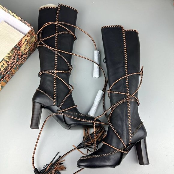 Ulla Johnson Atlas Moccasin High Heel Boot in Noir - Picture 7 of 9